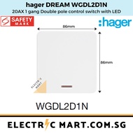Hager Dream WGDL2D1N 20AX 1 Gang Switch with LED