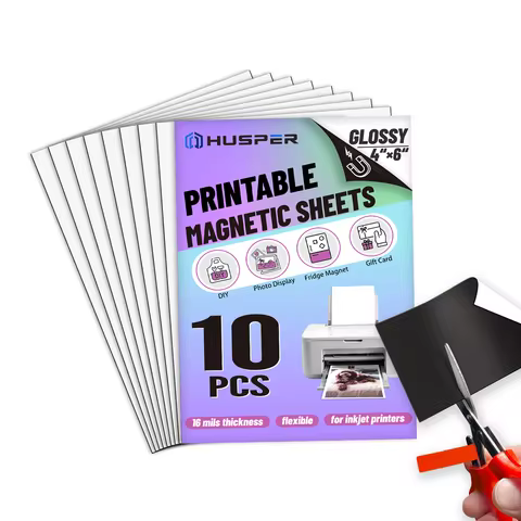 HUSPER 4R Glossy Magnetic Photo Paper Printable 10 Sheets 4x6 Inches (15.2x10.2cm) Non-Adhesive for