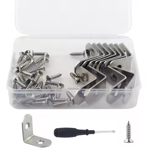 22 Pcs Stainless Steel L 90 Degree Right Angle Connector Braces with 44 Pcs Screws(25x25x16mm)