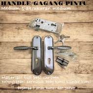 HANDLE PINTU/GAGANG PINTU UKURAN SEDANG/MEDIUM SIZE FULL BESI CHROME SATU SET MURAH