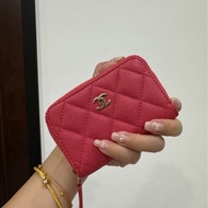 chanel 香奈兒 珊瑚紅 紅色 信用卡卡夾 ㄇ拉 ㄇ字拉 卡夾 皮夾 短夾 錢包 零錢包