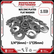 Zinc Plated - Mild Steel Flat Washer 1/4" ~ 1" (6mm ~ 25mm) (1 KG) (Plain Washer) (Washer Besi)