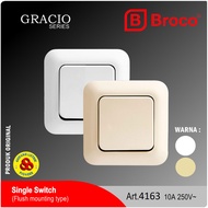 Hotel Single SwitchBroco 1G 2W Gracio 4163 White Single 1 Gang 2 Way 2 Way Switch