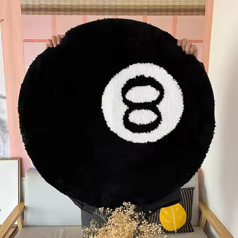 LAKEA 8 Ball Rug Black Round Rug Carpet Non-Slip Flocking Floor Area Rug Bath Mat for Living Room Ba