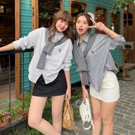 Umi_Store Women's basic PEY embroidered plaid shirt FREE with youthful style sailor cape