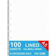 Junior Size Discbound Refill Paper - 8 Discs Discbound Paper, Lined Arc Paper Refill, 100gsm, Disc P