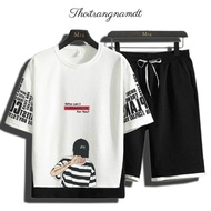 DT SHOP men's outfit, Stitch printed t-shirt and horizontal striped SHORTS - TOP 182 + SHORTS 16B C