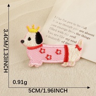 [Angel Bella DIY Handmade] AS164|Self-Adhesive Sausage Dog Patch Cloth Embroidered Canvas Bag Childr