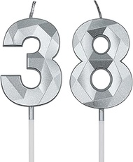 38th & 83rd Birthday Candles for Cake, Silver Number 38 83 3D Diamond Shaped Candle Birthday Decorat