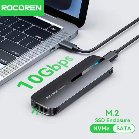 Rocoren M.2 SATA NVMe Enclosure 10Gbps External SSD Case Type C USB A 3.2 Gen 2 Hard Drive Disk Cove