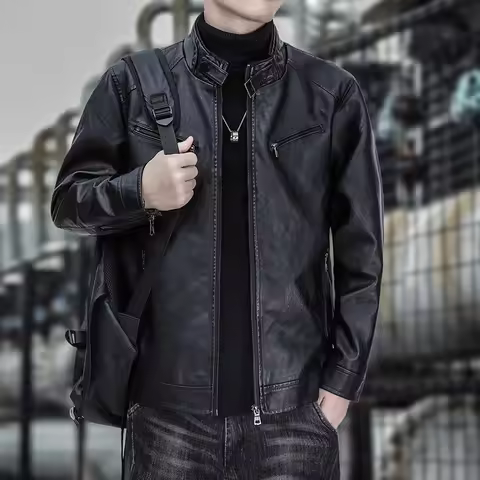 New men's leather jacket, PU leather coat, autumn motorcycle suit, workwear jacket