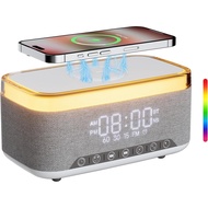 Bluetooth Speaker Alarm Clock with 10w Fast Wireless Charger for iPhone Samsung, 10W Stereo Bluetoot