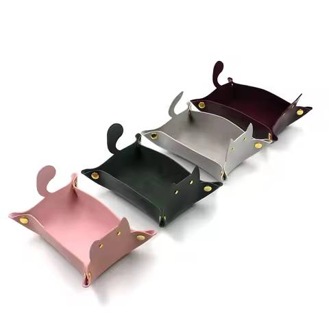Leather Tray, Cat Shape Storage Tray, Collapsible Jewellery Travel Organiser, Suitable for Travel, N