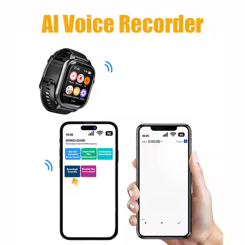 V82 AI Watch Voice Recorder Real-Time Translation Connect App Speech-to-Text & Summarization Touch S