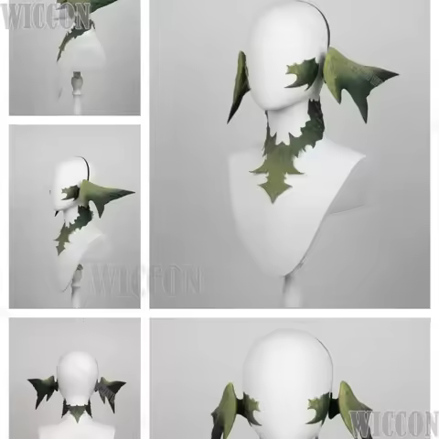 Halmarut FF14 8.0 Cosplay Female Aura Green Dragon Horn Tail Headwear For Halloween Party Outfit Rol