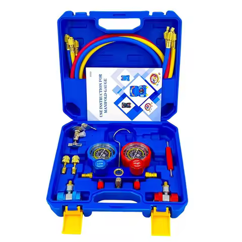3 Way AC Manifold Gauge Set with 1.2m Hoses AC Diagnostic Manifold Gauge Set Automotive AC Gauge Set