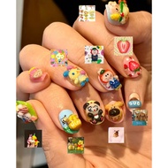 Cute hand-drawn three-dimensional short nails with handcrafted decorative nails