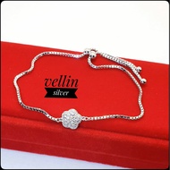 Italian Chain Flower Bracelet 925 Silver White Gold Plated - Original 925 Anti-Rust Silver Bracelet 