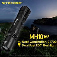 NITECORE ไฟฉาย V2 MH10 LED 1200ลูเมน USB-C ชาร์จได้เชื้อเพลิงคู่ EDC ไฟฉายป้องกันด้วยตนเองพร้อม NL21