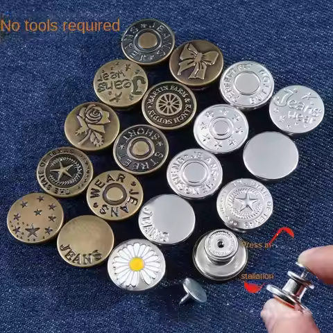 5pcs Durable Detachable Jeans Buttons Replacement Waist Adjust No-Sewing Metal Button Nail-Free Butt