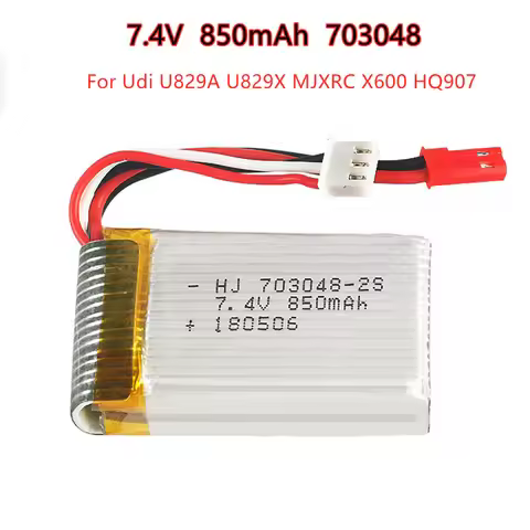 1-5pcs 2s 7.4V 850mAh 703048 Lipo Battery For Udi U829A U829X MJXRC X600 HQ907 RC Li-Po Battery JST 