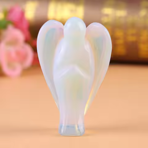 Statues Polished Opal Angel Figurine Angel Crystal Angel Stone Carved Moonstone Hand-Carved Angel Pr
