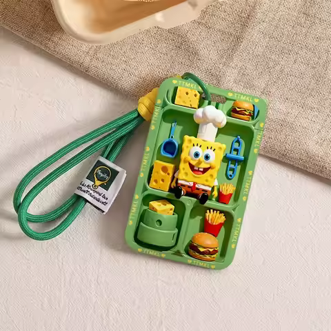 SpongeBo Green Display Cabinet Cheese Burger Fries Chef Sliding Card Holder Student Meal Card Subway