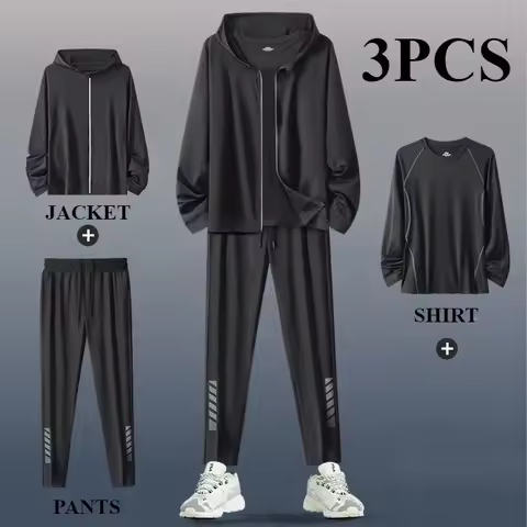 Men's Sports Suit, Running & Fitness Apparel, 3-Piece Quick-Dry Sports Jacket Outfit for Spring