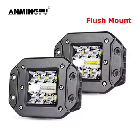 ANMINGPU 5" 39W Flush Mount LED Work Light Bar Offroad 12V 24V Spot Flood Beam Led Light Bar for Tru