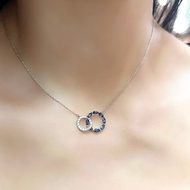 天然鑽石 頸鏈 鎖骨鏈 • 18K金藍寶石鑽石雙環頸鏈