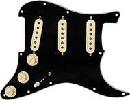 Fender Guitar Parts Pre-Wired Strat Pickguard, Vintage Noiseless SSS, Black 11 Hole PG