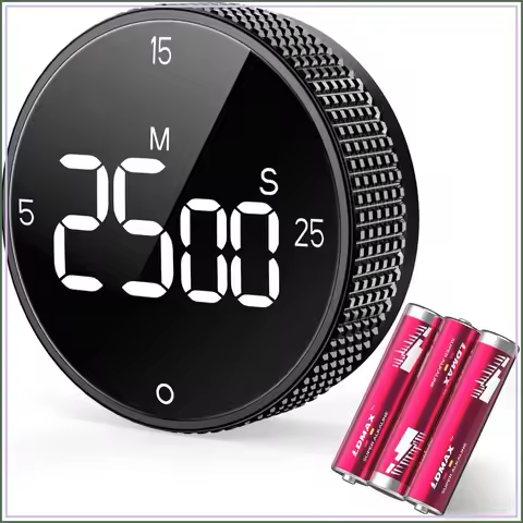 Digital Magnetic Kitchen Timer, Large LED Visual Countdown, Rotating Dial, Adjustable Volume, 5/15/2