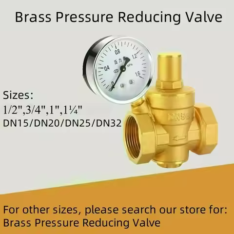 Thickened Brass Pressure Reducing Valve with Gauge, Adjustable Safety Valve, DN15/DN20/DN25/DN32, G1