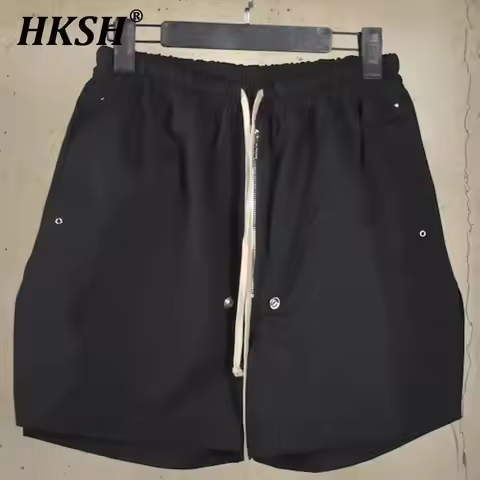 HKSH Summer New Men's Tide Streetwear Fashion Dark Zipper Chic Shorts Teenagers Ribbons Casual Split