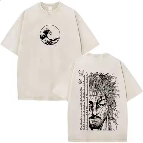 Japanese Anime Vagabond Miyamoto Musashi Vintage Washed T-shirts Men Women Clothing Fashion Casual S