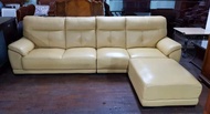 米黃色半牛皮L型沙發組 一格二手家具 客廳沙發家具 懷舊時尚