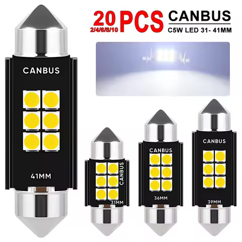 2-20 PCS C10W C5W LED Bulb CANBUS Festoon 31/36/39/41mm 12V 24V 3030-6SMD 6500K White Car Interior D