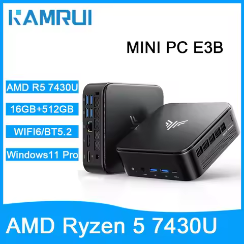 KAMRUI Mini PC AMD Ryzen 5 7430U up to 4.3GHz 16GB DDR4 512 M.2 SSD Wifi6 BT5.2 Win11 PRO AMD Radeon