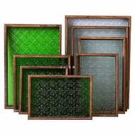 Retro Begonia Flower Tray Rectangular Plate Household Wooden Snack Plate Cup Tray Tea Tray Glass