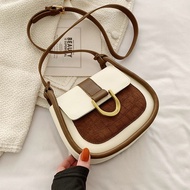 FB4 2023 new women's bag retro saddle bag contrast color small messenger bag