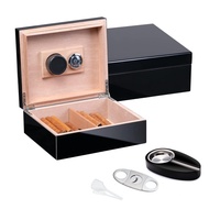 Woodronic Cigar Humidor Box with Cigar Accessories for 35-50 Cigars, Cigar Starter Kit withHygrom et