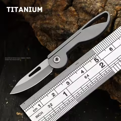 Small Titanium Folding Knife Utility Karambit Self-defense Survival Multi-Tool EDC Portable Keychain