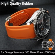 {TATLLr} 20mm 22mm Curved End Rubber Silicone Watch Bands For Omega Seamaster 300 Speedmaster Strap Brand Watchband Blue Black Orange