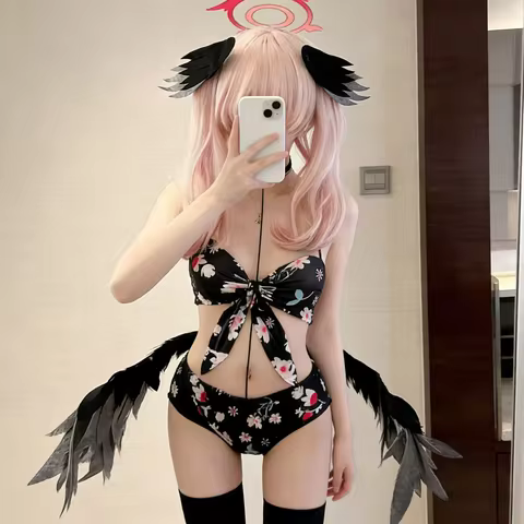 Blue Archive Shimoe Koharu Wakaba Hinata Swimwear Cosplay Halter Bowknot Swimwear Two Pieces Bikini 