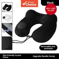 Inflatable Travel Neck Pillow with Portable Sleep Eye Mask. Ultra-Compact Air Pillow for Flight, Off