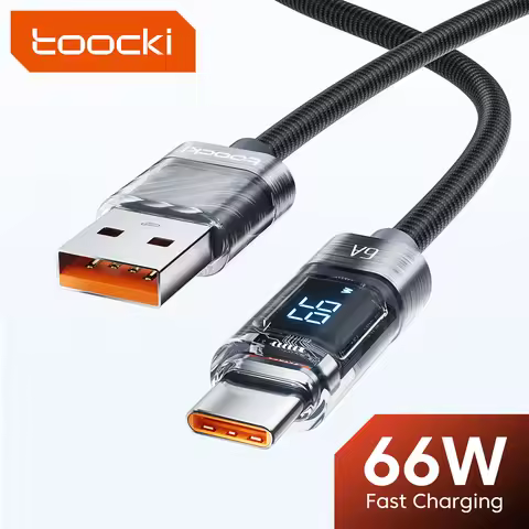 Toocki Digital Display USB A To Type C Cable 6A 66W PD Fast Charging For HUAWEI Xiaomi Macbook Samsu