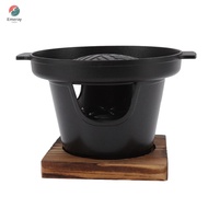 EMERAY Hibachi Grill, Black Burner Stove Mini BBQ Grill, Durable Smokeless Design Wooden Trivet Wood