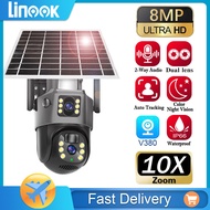 Linook, V380 solar 4G CCTV camera, dual lens 8MP solar camera SIM IP camera color night vision waterproof outdoor CCTV 4G SIM card security camera