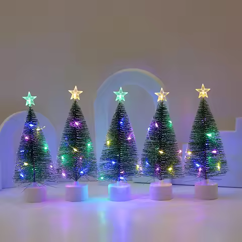 2pcs/4pcs Mini Artificial Christmas Tree with Colorful LED String Lights Mini Christmas Tree Desk Ta
