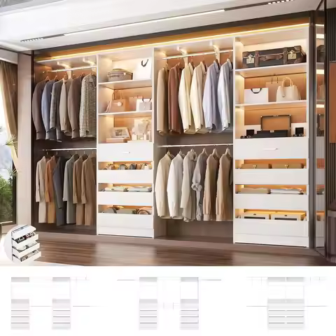 Closet System, Wood Closet Organizer System with 8 Drawers &4 Rods, Custom